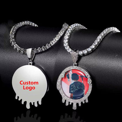 NUOYA Iced Out VVS Moissanite Droplet round Photo Pendant 925 Silver Hip Hop Jewelry Custom Memory Pendant with Picture - MCROONS.COM
