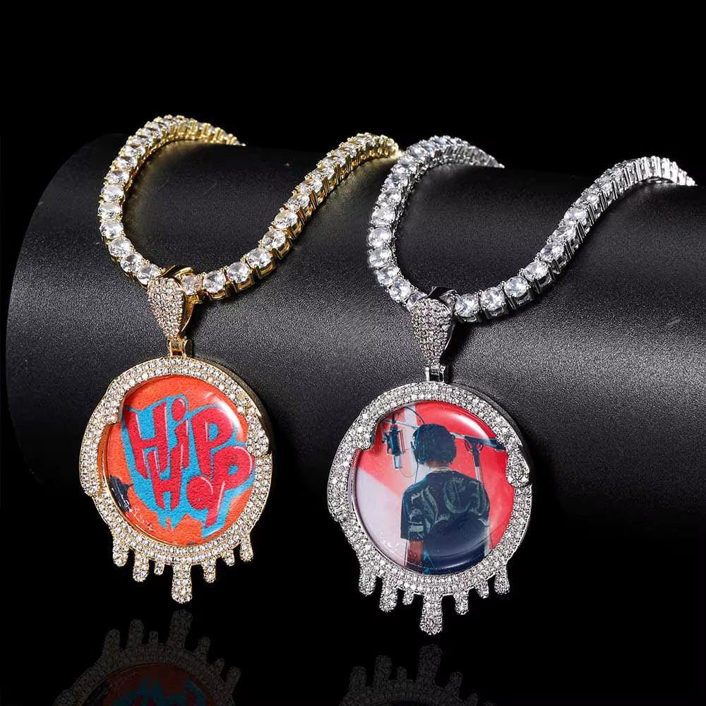 NUOYA Iced Out VVS Moissanite Droplet round Photo Pendant 925 Silver Hip Hop Jewelry Custom Memory Pendant with Picture - MCROONS.COM
