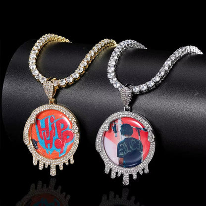 NUOYA Iced Out VVS Moissanite Droplet round Photo Pendant 925 Silver Hip Hop Jewelry Custom Memory Pendant with Picture - MCROONS.COM