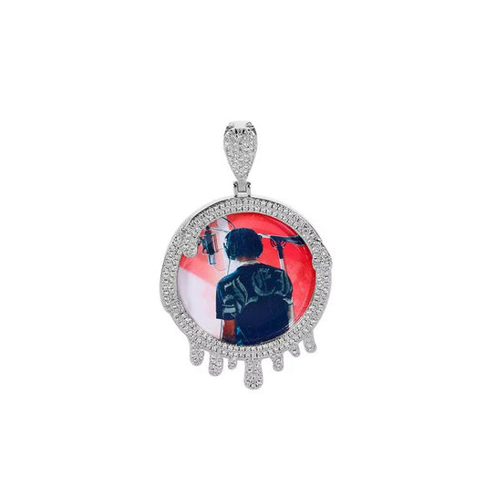 NUOYA Iced Out VVS Moissanite Droplet round Photo Pendant 925 Silver Hip Hop Jewelry Custom Memory Pendant with Picture - MCROONS.COM