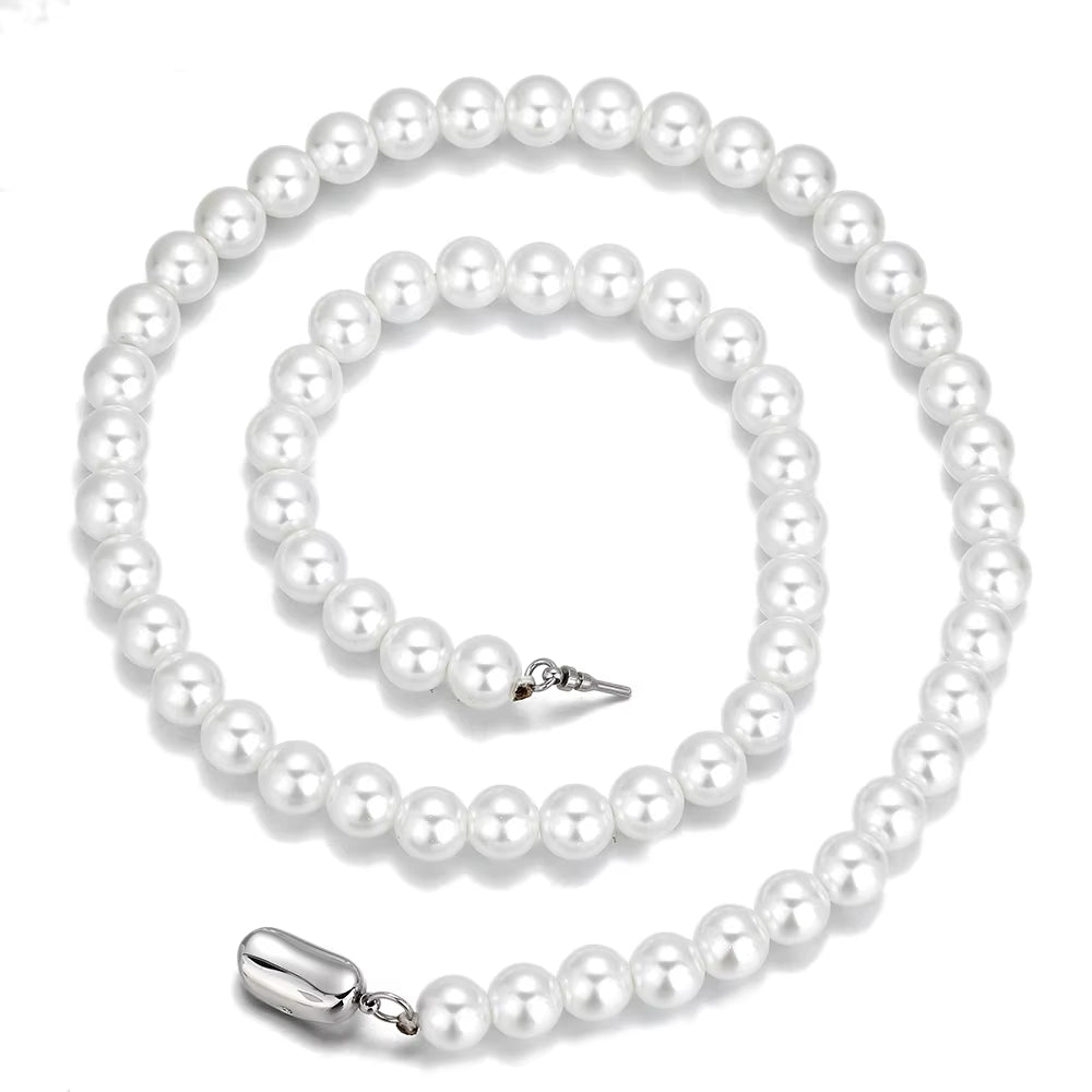 NUOYA Wholesale 8Mm Glass Pearl Beads for Charm Jewelry Making White Imitation Freshwater Pearl Glass Bead Chain Necklace - MCROONS.COM
