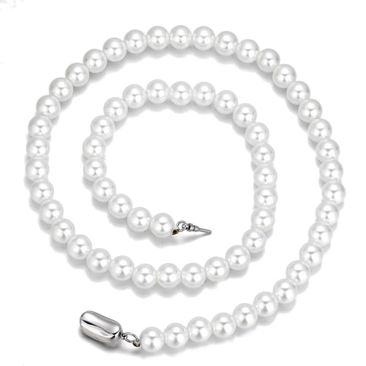 NUOYA Wholesale 8Mm Glass Pearl Beads for Charm Jewelry Making White Imitation Freshwater Pearl Glass Bead Chain Necklace - MCROONS.COM