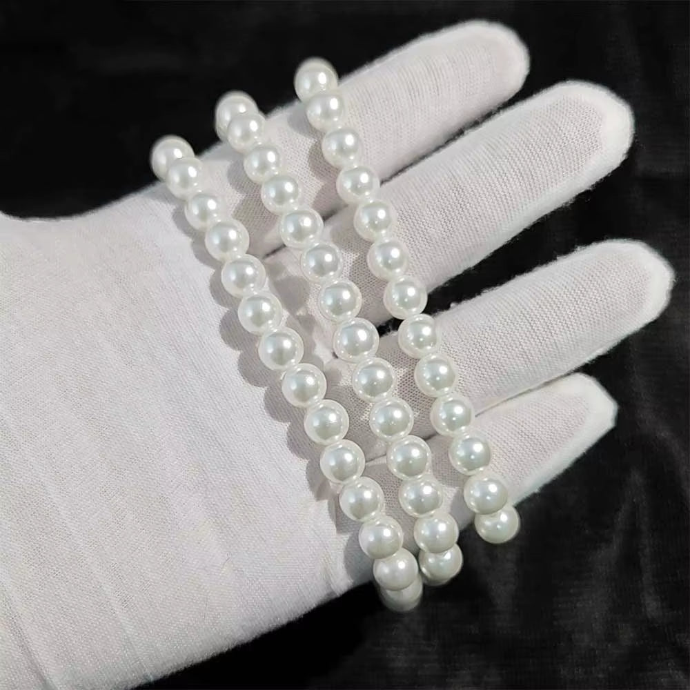 NUOYA Wholesale 8Mm Glass Pearl Beads for Charm Jewelry Making White Imitation Freshwater Pearl Glass Bead Chain Necklace - MCROONS.COM