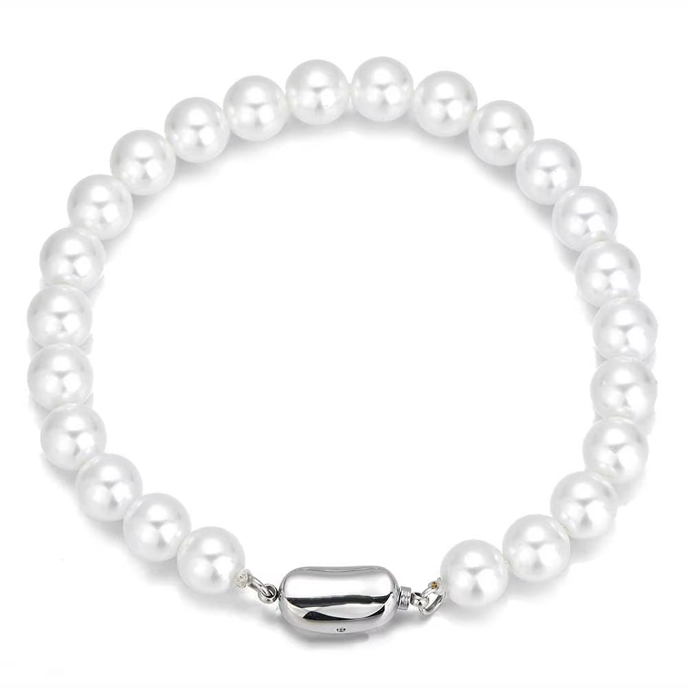 NUOYA Wholesale 8Mm Glass Pearl Beads for Charm Jewelry Making White Imitation Freshwater Pearl Glass Bead Chain Necklace - MCROONS.COM