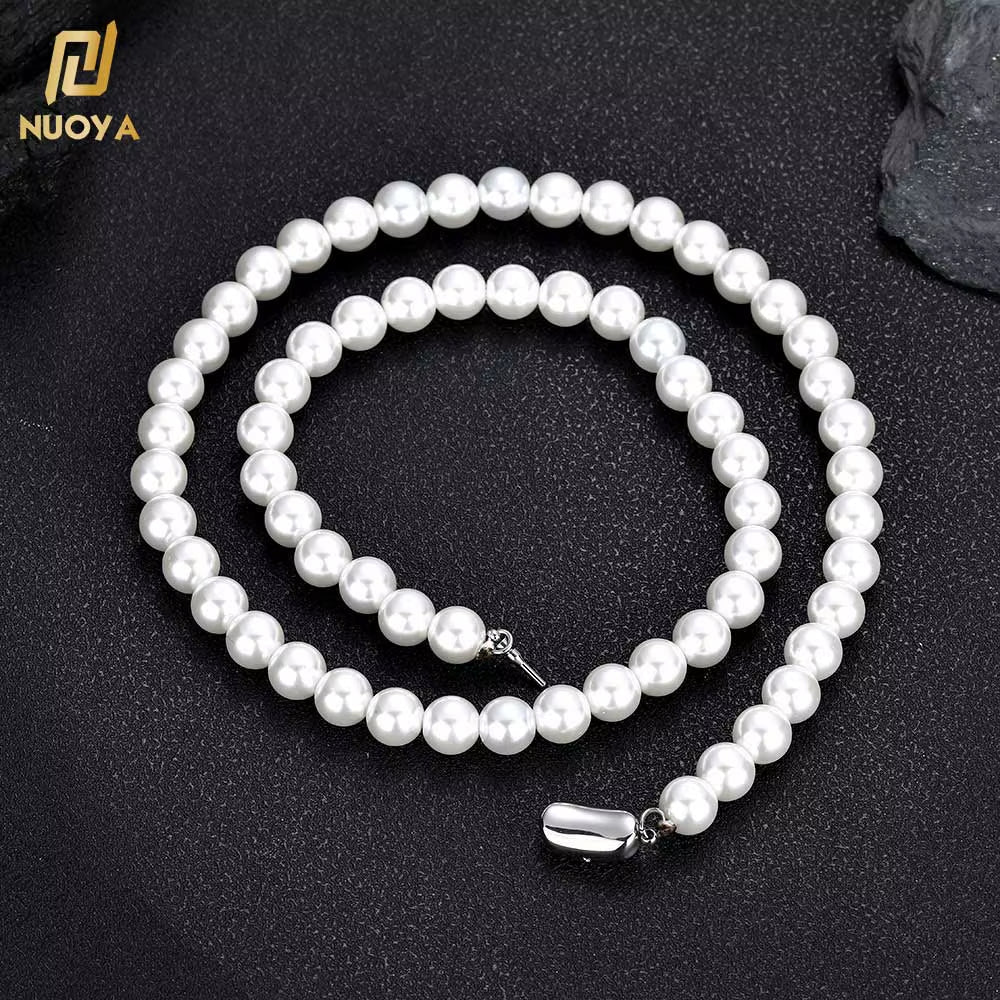 NUOYA Wholesale 8Mm Glass Pearl Beads for Charm Jewelry Making White Imitation Freshwater Pearl Glass Bead Chain Necklace - MCROONS.COM