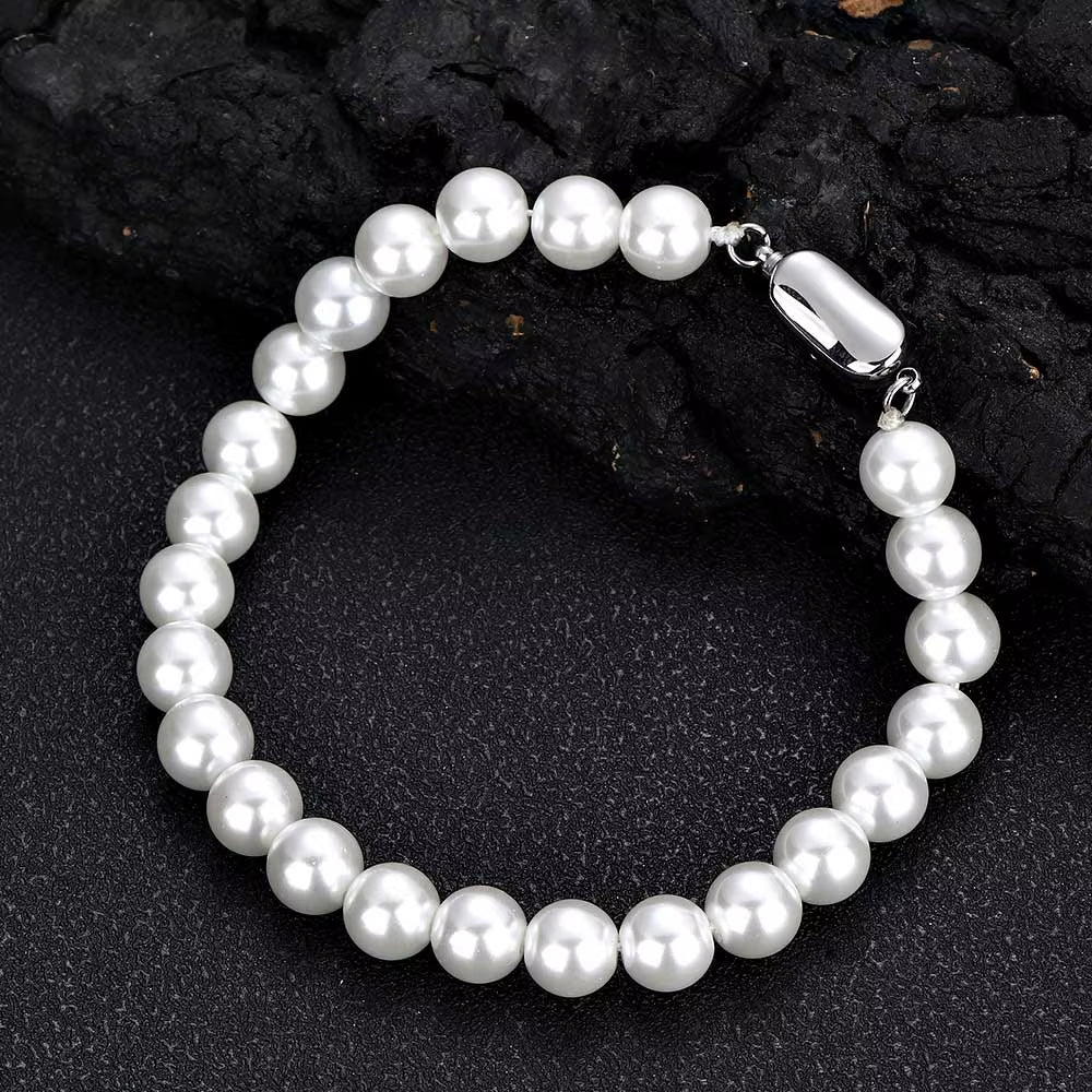 NUOYA Wholesale 8Mm Glass Pearl Beads for Charm Jewelry Making White Imitation Freshwater Pearl Glass Bead Chain Necklace - MCROONS.COM