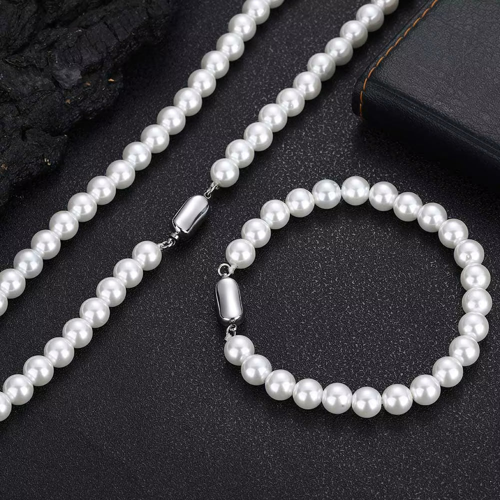 NUOYA Wholesale 8Mm Glass Pearl Beads for Charm Jewelry Making White Imitation Freshwater Pearl Glass Bead Chain Necklace - MCROONS.COM