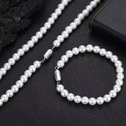 NUOYA Wholesale 8Mm Glass Pearl Beads for Charm Jewelry Making White Imitation Freshwater Pearl Glass Bead Chain Necklace - MCROONS.COM