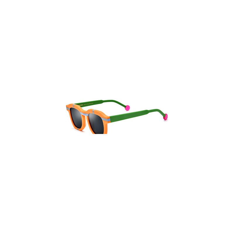 Playful Colour-Pop Acetate Square Polarized Sunglasses - Orange Gray Lens - MCROONS