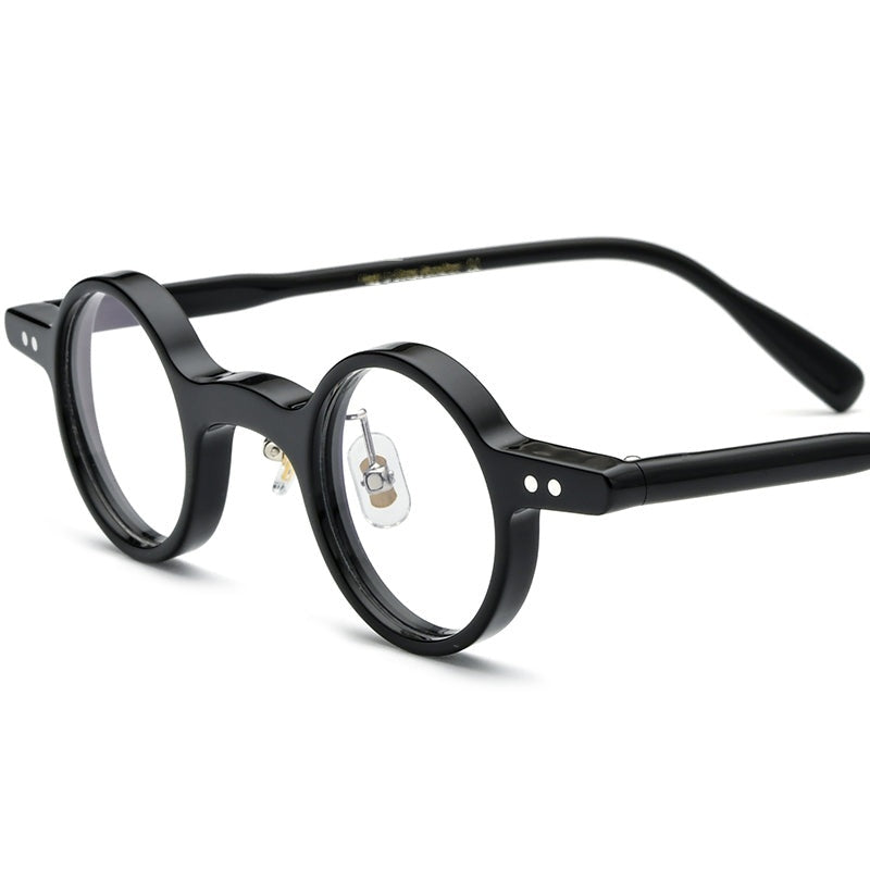 Small Round Acetate Optical Glasses Frame - Black - fixed