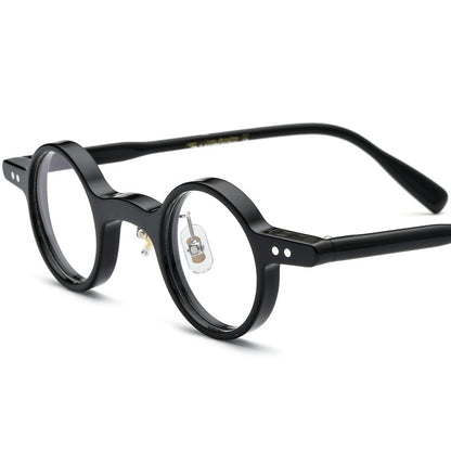 Small Round Acetate Optical Glasses Frame - Black - fixed