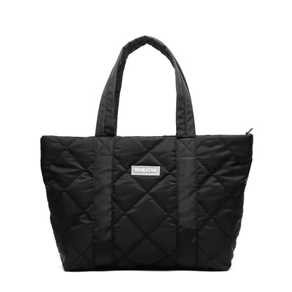 Quilted Women Cotton Padded Puffer Bag Tote Bag with Zipper Shoulder Bag Oxford Casual Large Purse or Women Handbag for Work - MCROONS.COM