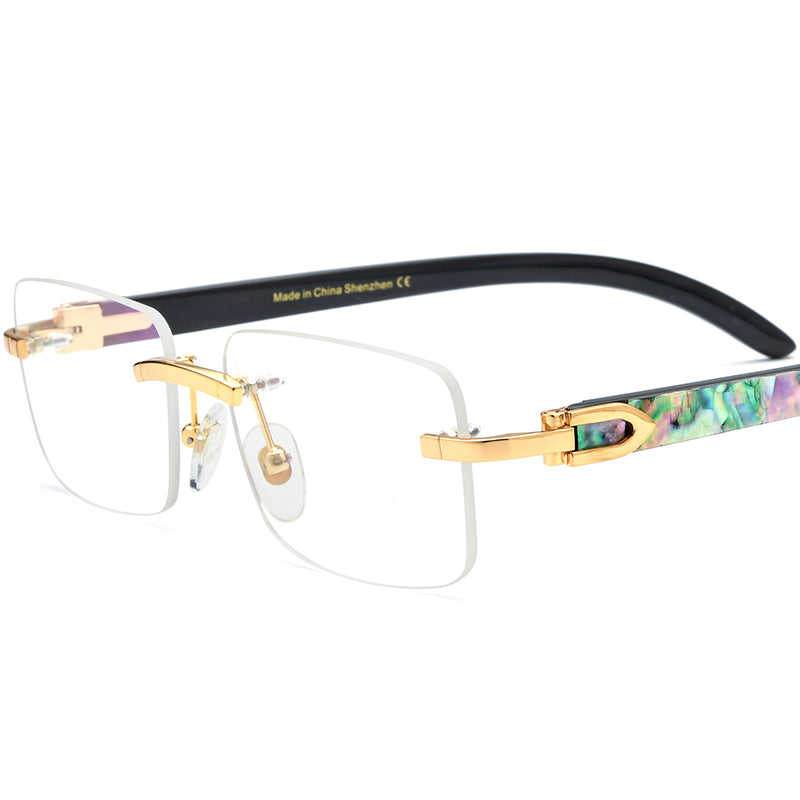 Rimless Square Optical Glasses with Horn and Shell Temple - Stripe Shell - MCROONS