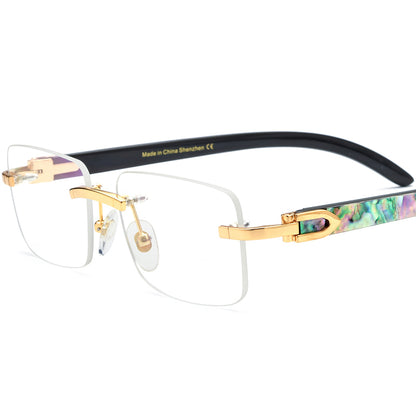 Rimless Square Optical Glasses with Horn and Shell Temple - Stripe Shell - MCROONS