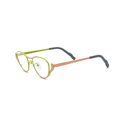 Colourful Titanium Retro Cat Eye Optical Glasses Frame - Pink Green - MCROONS