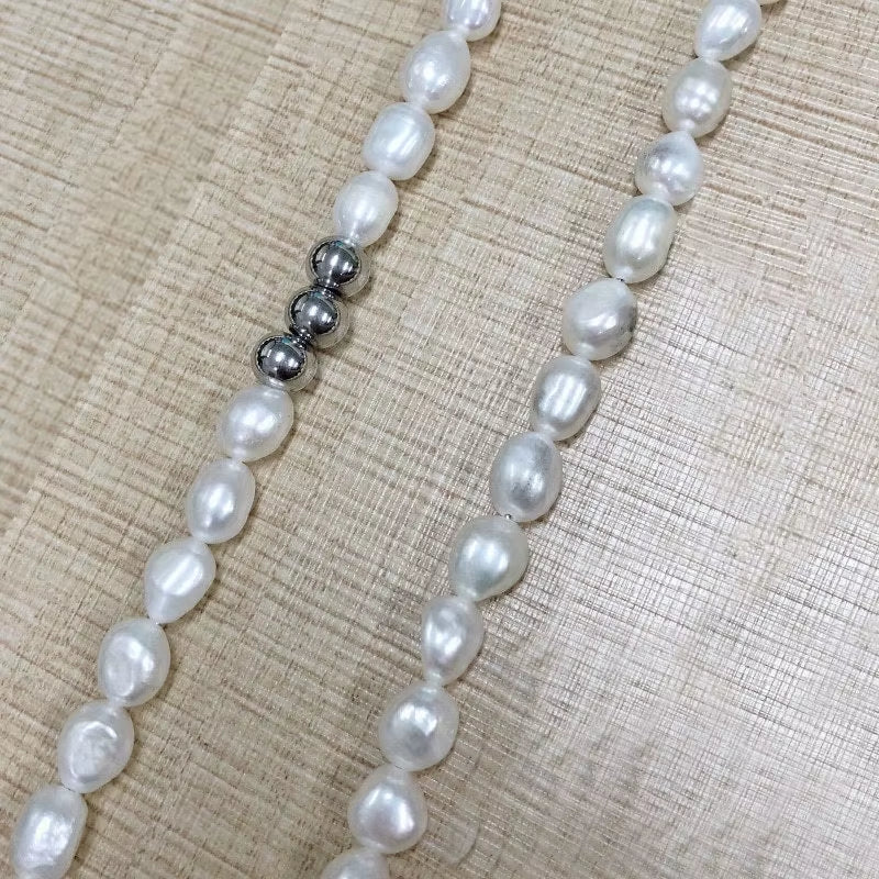 Trendy Men'S Pearl Necklace with Iced Cross Pendant Silver Stainless Steel Beaded Chain for Hip Hop Jewelry Gift - MCROONS.COM