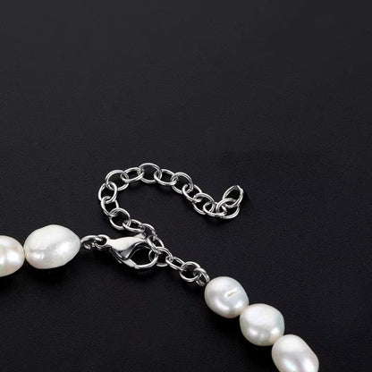 Trendy Men'S Pearl Necklace with Iced Cross Pendant Silver Stainless Steel Beaded Chain for Hip Hop Jewelry Gift - MCROONS.COM