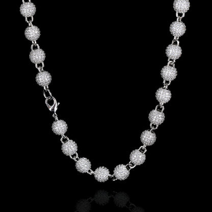 Unisex 8Mm Neck Chain Sterling Silver round Bead Micro Pave Diamond Jewelry for Party S925 Material Iced Out Chain for Women - MCROONS.COM