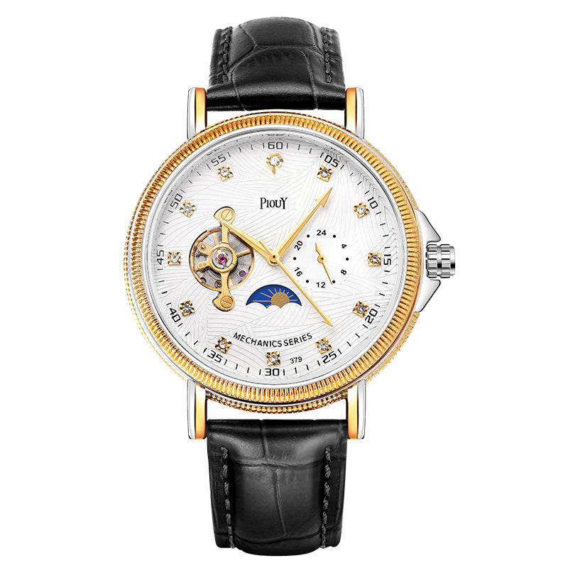 PIOUY D  Reloj Fashion Men Watches 2023 Custom Logo Moon Phase Skeleton Mechanical Watches Men Luxury Automatic Watch
