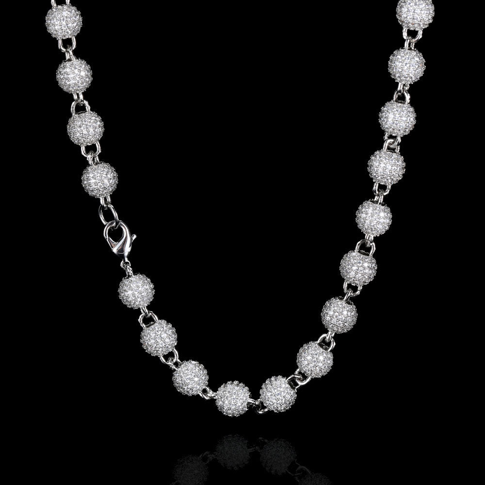 Unisex 8Mm Neck Chain Sterling Silver round Bead Micro Pave Diamond Jewelry for Party S925 Material Iced Out Chain for Women