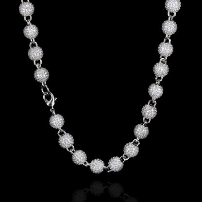Unisex 8Mm Neck Chain Sterling Silver round Bead Micro Pave Diamond Jewelry for Party S925 Material Iced Out Chain for Women