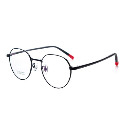MCROONS Kids Black Round Glasses — Retro Red Accent Frames | Boys and Girls | Silver, Rose Gold, Pink, Cyan and Black