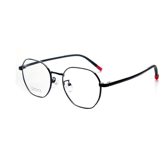 MCROONS Kinder Achteckige Metallbrille — Schwarzer Bügelkontrast | Jungen & Mädchen | Silber, Roségold, Pink, Cyan und Schwarz