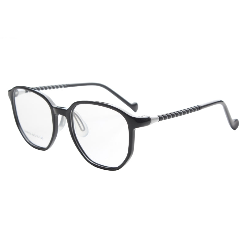 MCROONS Kids Clear Geometric Glasses — Gold Striped Temple Acetate Frames | Boys and Girls | Pink, Black, Clear, Light Blue and Navy