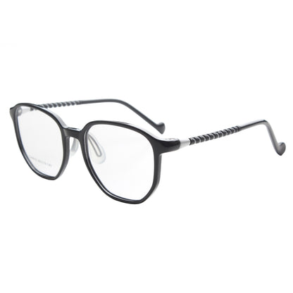 MCROONS Kids Clear Geometric Glasses — Gold Striped Temple Acetate Frames | Boys and Girls | Pink, Black, Clear, Light Blue and Navy