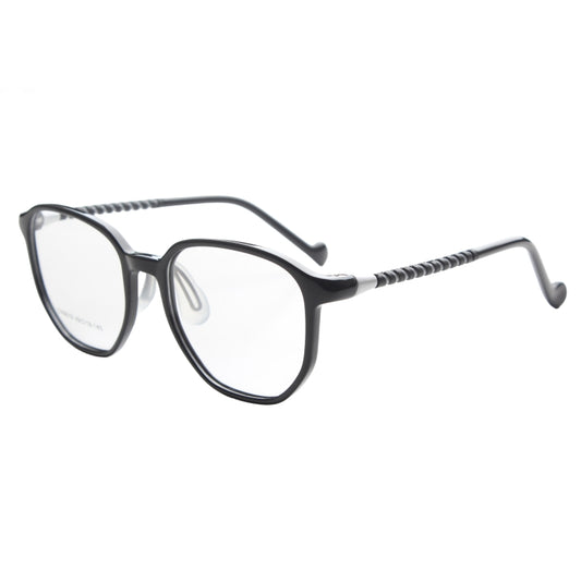 MCROONS Occhiali geometrici trasparenti per bambini - Montatura in acetato con aste a strisce dorate | Ragazzi e Ragazze | Rosa, nero, trasparente, azzurro e blu scuro