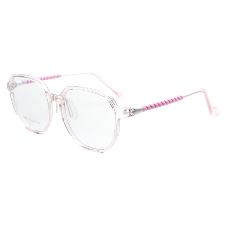 MCROONS Occhiali geometrici trasparenti per bambini - Montatura in nylon con aste a strisce dorate | Ragazzi e Ragazze | Rosa, nero, trasparente, azzurro e ciano