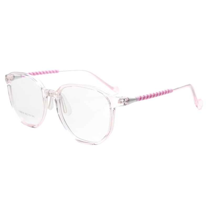 MCROONS Kids Clear Geometric Glasses — Gold Striped Temple Acetate Frames | Boys and Girls | Pink, Black, Clear, Light Blue and Navy
