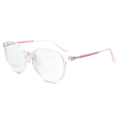 MCROONS Kids Clear Geometric Glasses — Gold Striped Temple Acetate Frames | Boys and Girls | Pink, Black, Clear, Light Blue and Navy