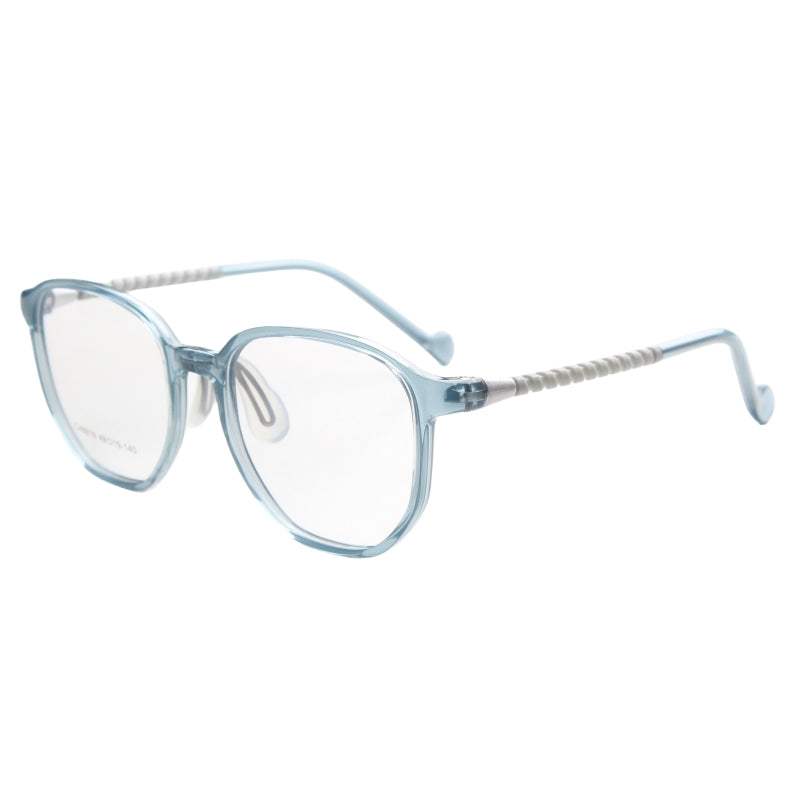 MCROONS Kids Clear Geometric Glasses — Gold Striped Temple Acetate Frames | Boys and Girls | Pink, Black, Clear, Light Blue and Navy