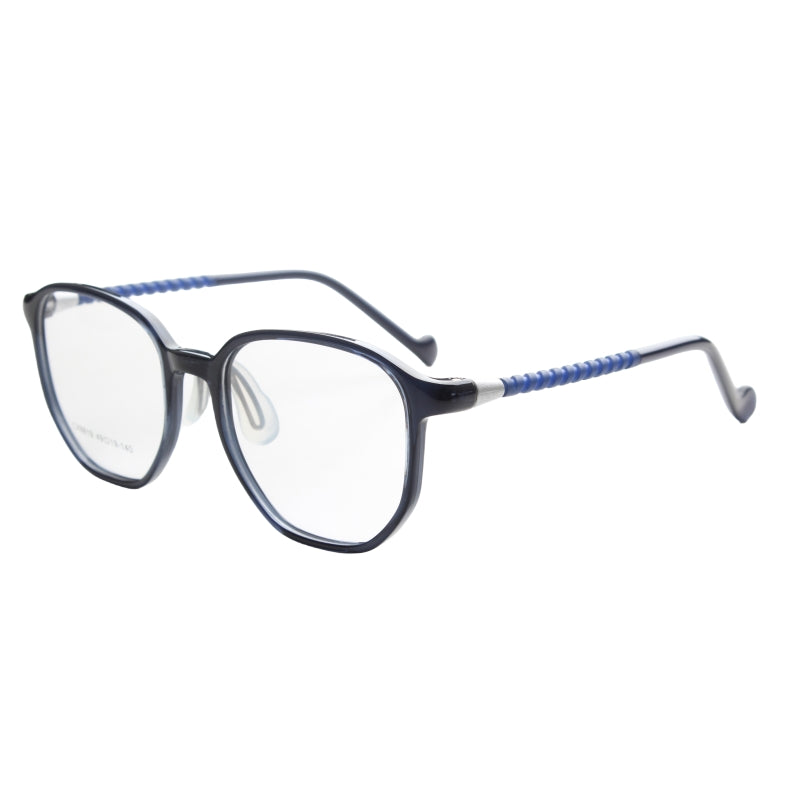 MCROONS Kids Clear Geometric Glasses — Gold Striped Temple Acetate Frames | Boys and Girls | Pink, Black, Clear, Light Blue and Navy
