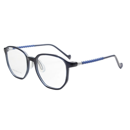 MCROONS Kids Clear Geometric Glasses — Gold Striped Temple Acetate Frames | Boys and Girls | Pink, Black, Clear, Light Blue and Navy