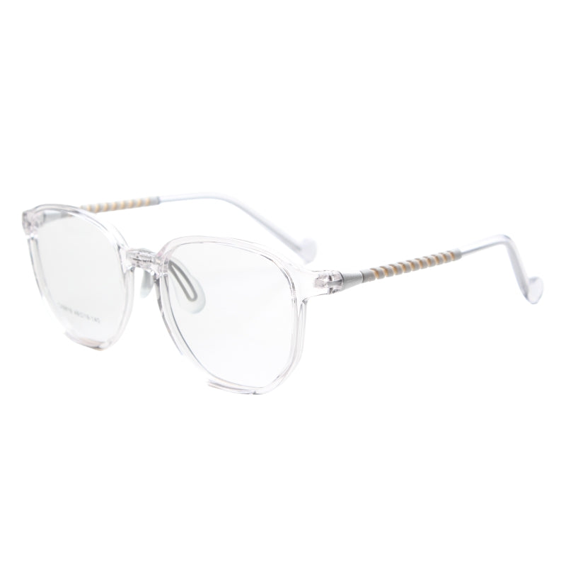 MCROONS Kids Clear Geometric Glasses — Gold Striped Temple Acetate Frames | Boys and Girls | Pink, Black, Clear, Light Blue and Navy