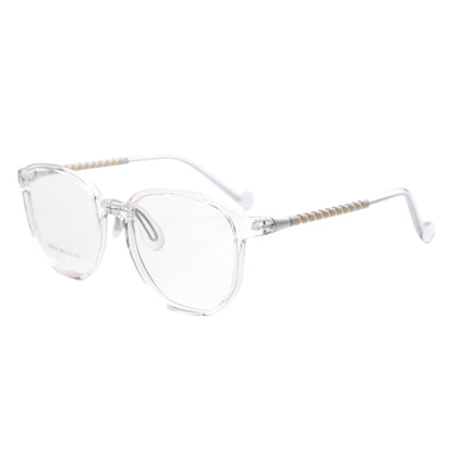 MCROONS Kids Clear Geometric Glasses — Gold Striped Temple Acetate Frames | Boys and Girls | Pink, Black, Clear, Light Blue and Navy