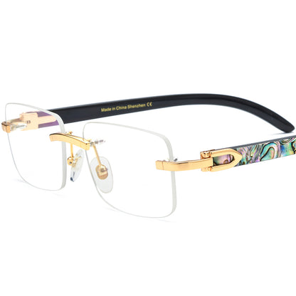 Rimless Square Optical Glasses with Horn and Shell Temple - Wave Circle Shell - MCROONS