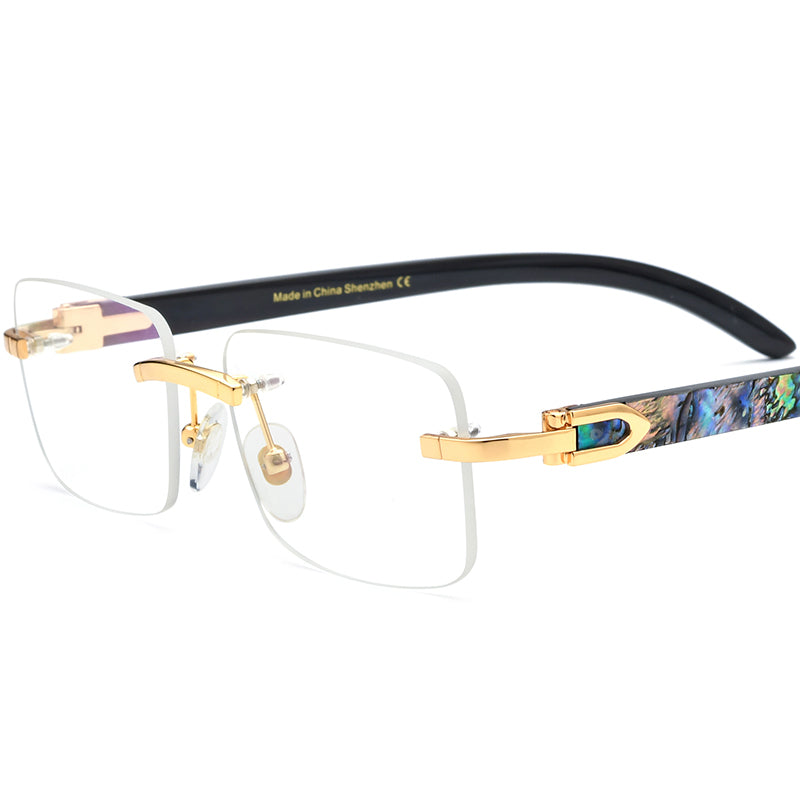 Rimless Square Optical Glasses with Horn and Shell Temple - Wave Stripe Shell - MCROONS