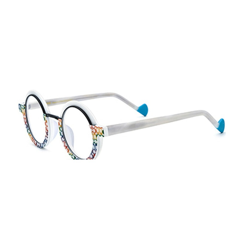 Colourful Matte Acetate Round Optical Glasses Frame - White - MCROONS