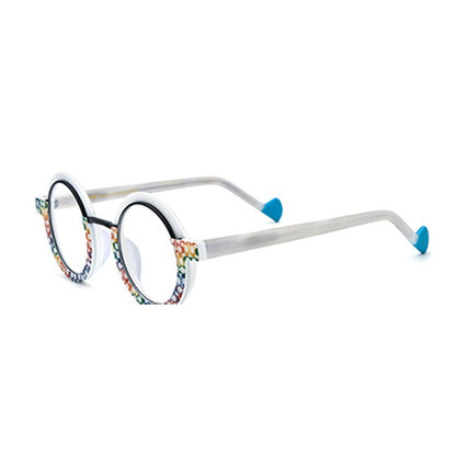 Colourful Matte Acetate Round Optical Glasses Frame - White - MCROONS