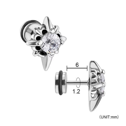 Wholesale Punk Style Single Zircon Prong Earrings Stainless Steel Vintage Obsidian Men Earrings - MCROONS.COM