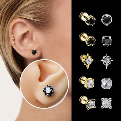 Wholesale Punk Style Single Zircon Prong Earrings Stainless Steel Vintage Obsidian Men Earrings - MCROONS.COM