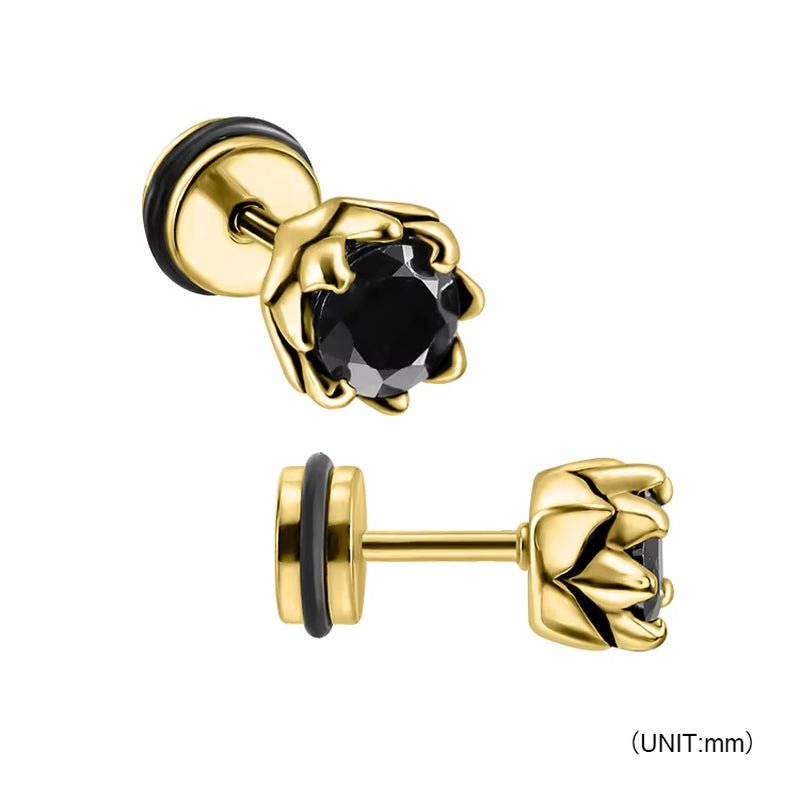Wholesale Punk Style Single Zircon Prong Earrings Stainless Steel Vintage Obsidian Men Earrings - MCROONS.COM