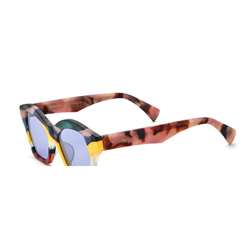 Oversized Matte Acetate Cat Eye Polarized Sunglasses - Yellow Purple Lens - MCROONS