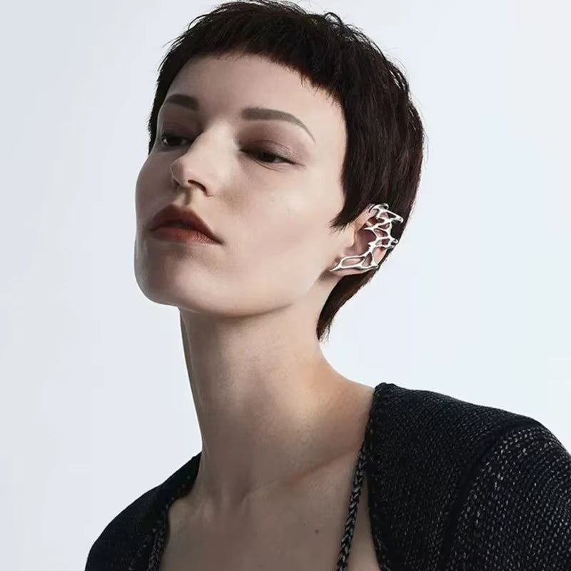 YW Ear Less Mechanical Style Silver Alloy Material Geometric Shape Ear Cuff Earrings - MCROONS.COM